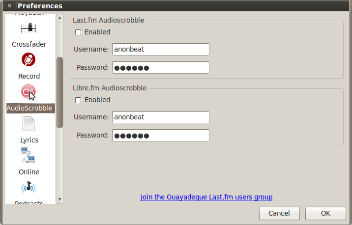 Guayadeque Preferences AudioScrobble