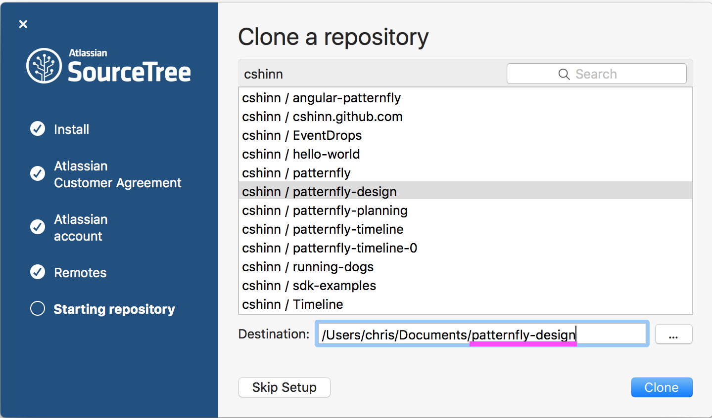 Cloning a repository in SourceTree