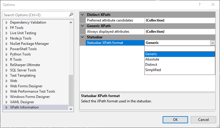 Statusbar XPath format setting