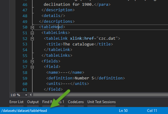 Displays the XPath of the element or attribute at the caret position in the statusbar.